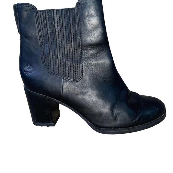 Timberland Women’s Boots Ankle Black Leather 2.5” Suspension Heel Pull On SZ 8 - Picture 1 of 8